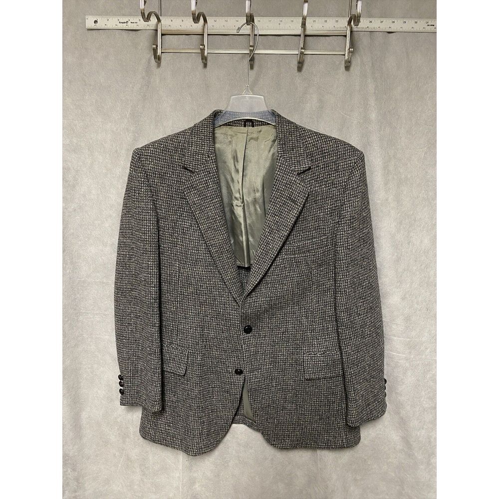 Harris Tweed Blazer Men 42R‎ Gray 2 B Birds Eye Scottish Wool Coat Jacket Luxury